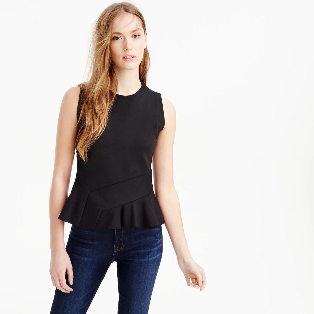 J.Crew Structured Peplum T-Shirt Women's Size Small Black Sleeveless Back Zip